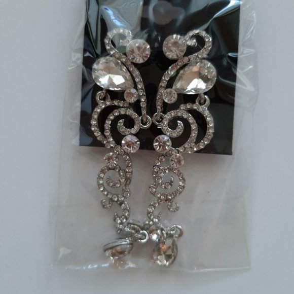 Crystal Long Earrings Dangle Rhinestone Earrings Statement Wedding Bride Jewelry - Picture 4 of 5